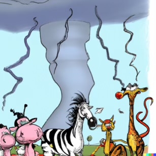 DALL·E 2023-02-04 15.42.32 – a zoo full of animals when a thunderstorm hits Dr. Seuss style drawings-compressed