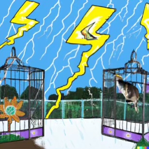 DALL·E 2023-02-04 15.45.43 – a bolt of lightning struck the zoo and all the cages opened Dr. Seuss style drawings-compressed
