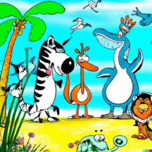 DALL·E 2023-02-04 15.53.16 – zoo animals on a beautiful beach Dr. Seuss style drawings-compressed
