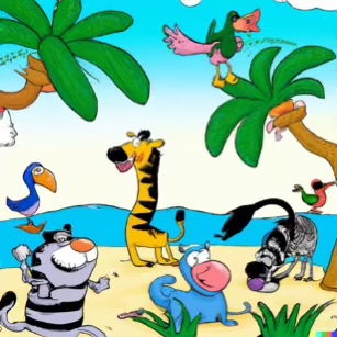 DALL·E 2023-02-04 15.53.49 – zoo animals on a beautiful beach Dr. Seuss style drawings-compressed