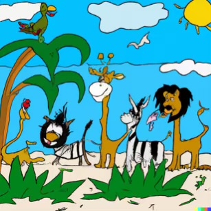 DALL·E 2023-02-04 15.54.07 – zoo animals on a beautiful beach Dr. Seuss style drawings-compressed