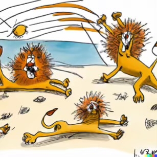 DALL·E 2023-02-04 15.58.00 – The lions took a big stretch on the warm sand on beach Dr. Seuss style drawings-compressed