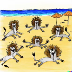 DALL·E 2023-02-04 15.58.13 – The lions took a big stretch on the warm sand on beach Dr. Seuss style drawings-compressed