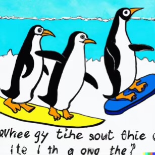 DALL·E 2023-02-04 16.02.18 – The penguins were the first to try surfing on beach Dr. Seuss style drawings-compressed