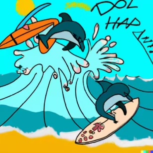 DALL·E 2023-02-04 16.05.46 – dolphins surfing on beach Dr. Seuss style drawings-compressed