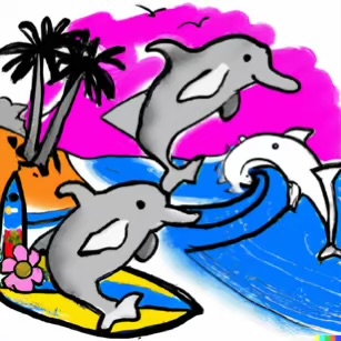 DALL·E 2023-02-04 16.05.58 – dolphins surfing on beach Dr. Seuss style drawings-compressed