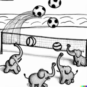 DALL·E 2023-02-04 16.09.38 – elephants played a friendly game of beach volleyball Dr. Seuss style drawings-compressed