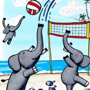 DALL·E 2023-02-04 16.10.08 – elephants played a friendly game of beach volleyball Dr. Seuss style drawings-compressed