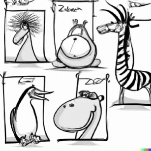 DALL·E 2023-02-04 16.15.25 – Zoo animals in zoo Dr. Seuss style drawings-compressed